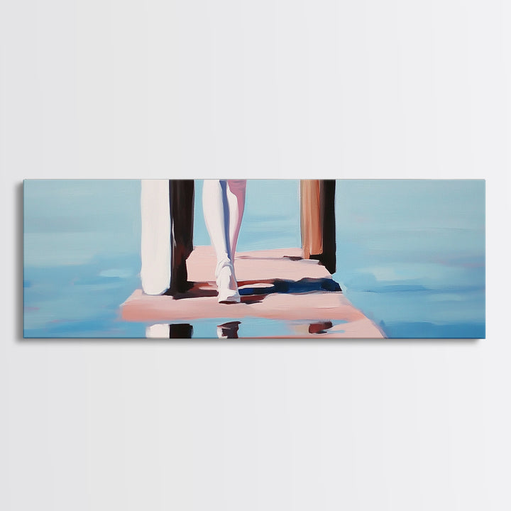 Pier Walk, Ocean Art, Coastal Landscape, Tranquil Water, Seaside Painting, Nautical Home Decor, Modern Art, Framed Canvas Print