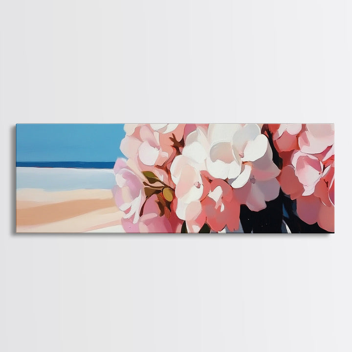 Hydrangea Blooms, Coastal Flowers, Nature Wall Art, Living Room Decor, Summer Aesthetic, Impressionist Style, Framed Canvas Print