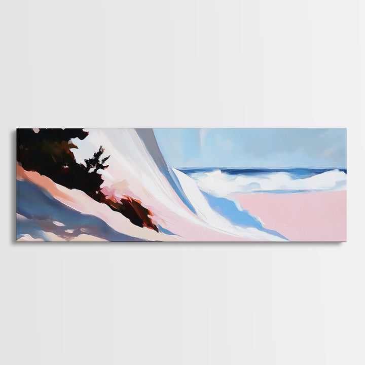 Ocean Breeze, Cliffside Waves, Coastal Landscape, Living Room Art, Nautical Decor, Minimalist Aesthetic, Framed Canvas Print, Blue Hues