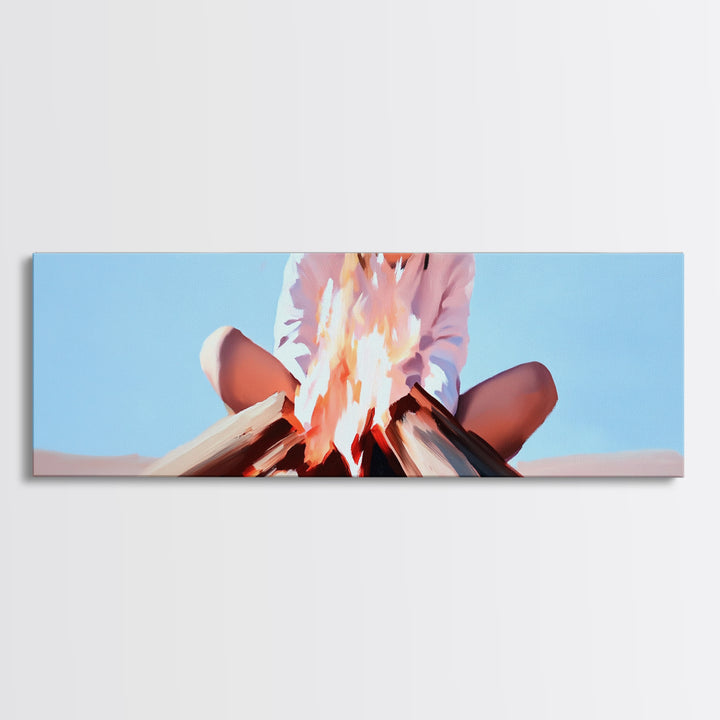 Bonfire Moment, Autumn Night Scene, Outdoor Living Art, Canvas Print, Warm Cozy Decor, Minimalist Fire Painting, Boho Aesthetic