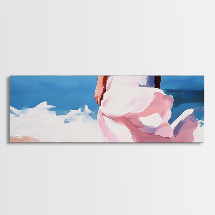 Ocean Breeze, Woman on Beach, Coastal Aesthetic, Framed Canvas Print, Minimalist Art, Boho Wall Decor, Bedroom Wall Artwork