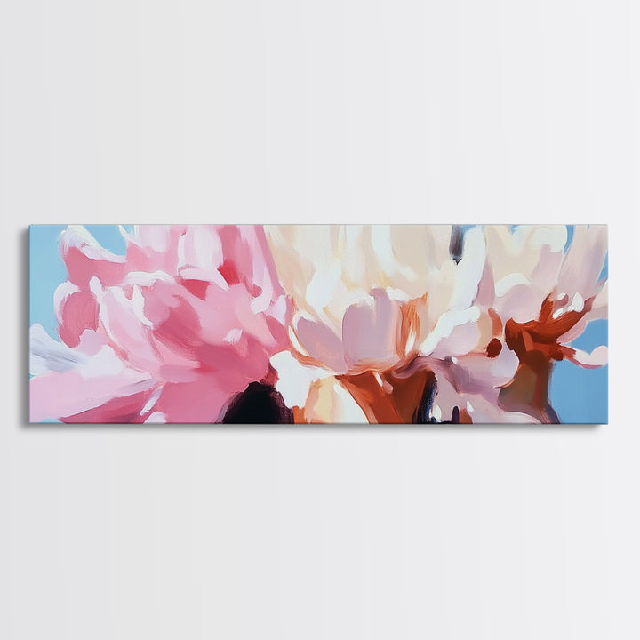 Blooming Peonies, Soft Floral Art, Pastel Wall Decor, Framed Canvas Print, Romantic Aesthetic, Bedroom Wall Art, Feminine Style