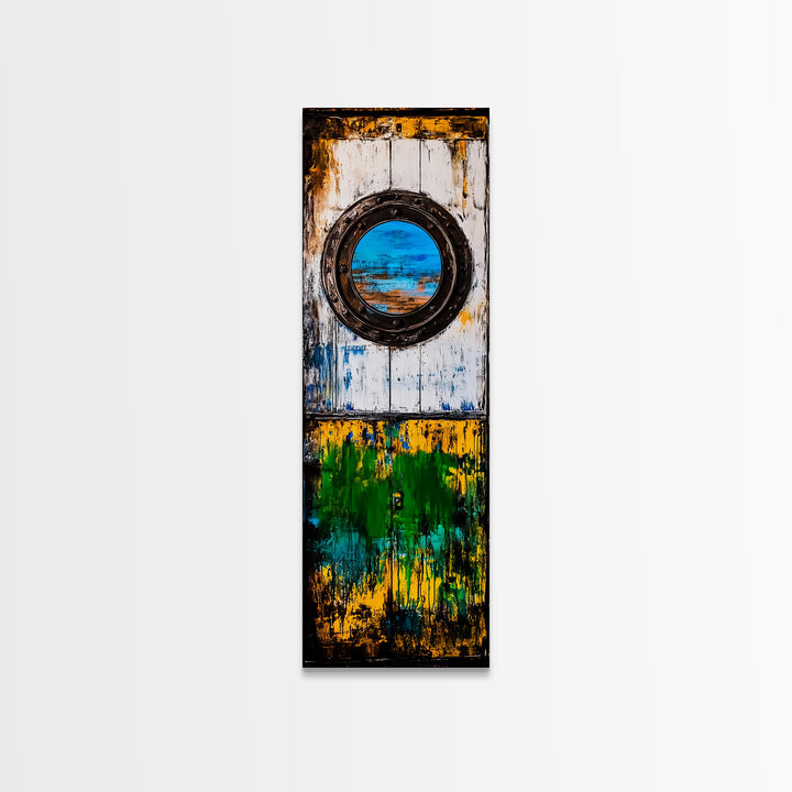Nautical Window, Rustic Wood, Coastal Home, Canvas Print, Ocean View, Maritime Wall Art, Beach House Decor, Living Room Wall Art