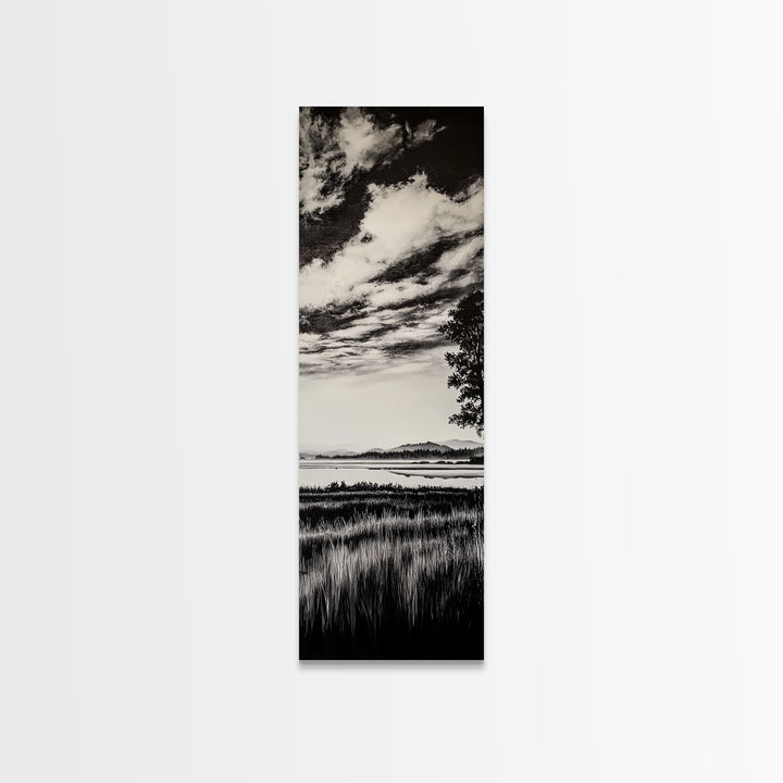 Black White, Misty Marsh, Monochrome Landscape, Minimalist Wall Art, Canvas Print, Modern Home Decor, Living Room Art, Nature Scene