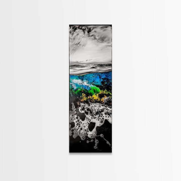 Ocean Depths, Abstract Seascape, Split View Art, Nautical Home Decor, Framed Canvas Print, Coastal Wall Art, Blue Tones Art, Unique Design