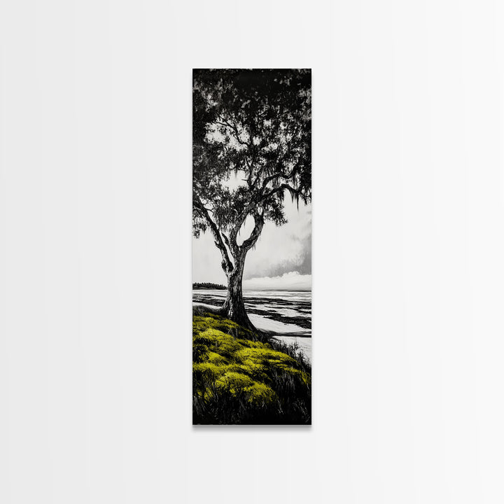 Oak Tree, Marshland Art, Canvas Print, Black and White Tree Art, Nature Wall Decor, Rustic Home Decor, Farmhouse Art, Living Room Wall Art