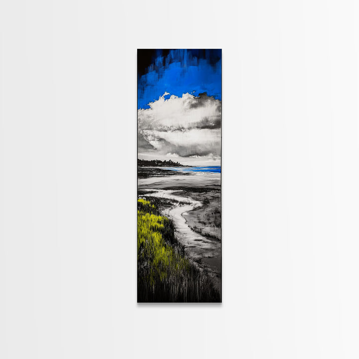 Coastal Marsh, Blue Sky, Canvas Print, Beach House Art, Minimalist Seascape, Ocean Decor, Nature Inspired Artwork, Living Room Art