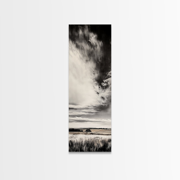 Dramatic Black and White Sky, Stormy Landscape Art, Nature Wall Decor, Rustic Farmhouse Artwork, Living Room Decor, Canvas Print