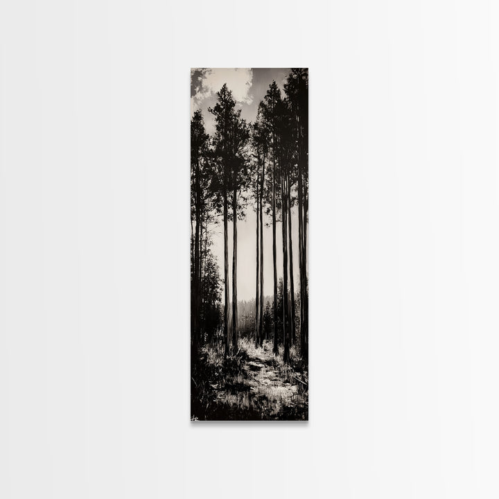 Black White Forest, Minimalist Wall Art, Monochrome Nature Print, Wooded Landscape, Moody Tree Art, Modern Home, Framed Canvas Print