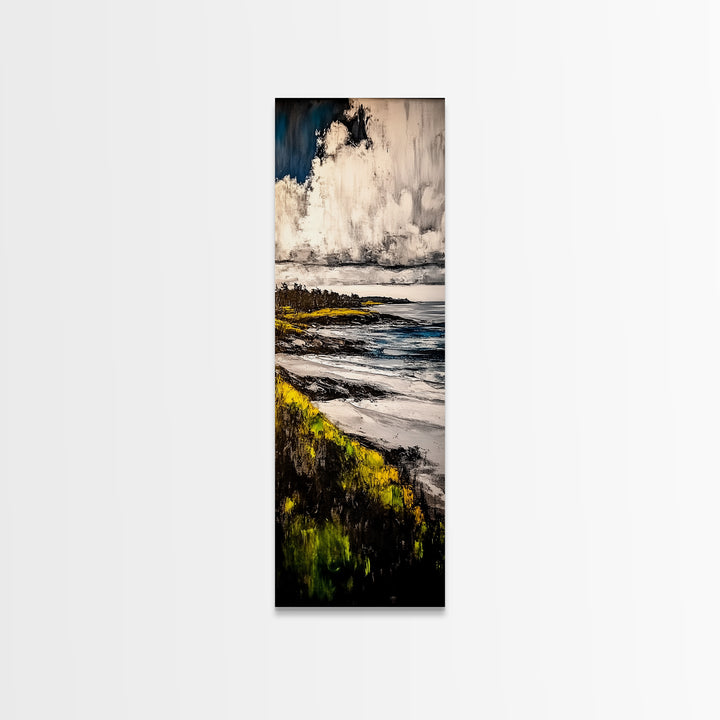 Coastal Landscape, Golden Grass, Cliffside View, Framed Canvas Print, Nature Wall Art, Ocean Inspired Decor, Rustic Home Art