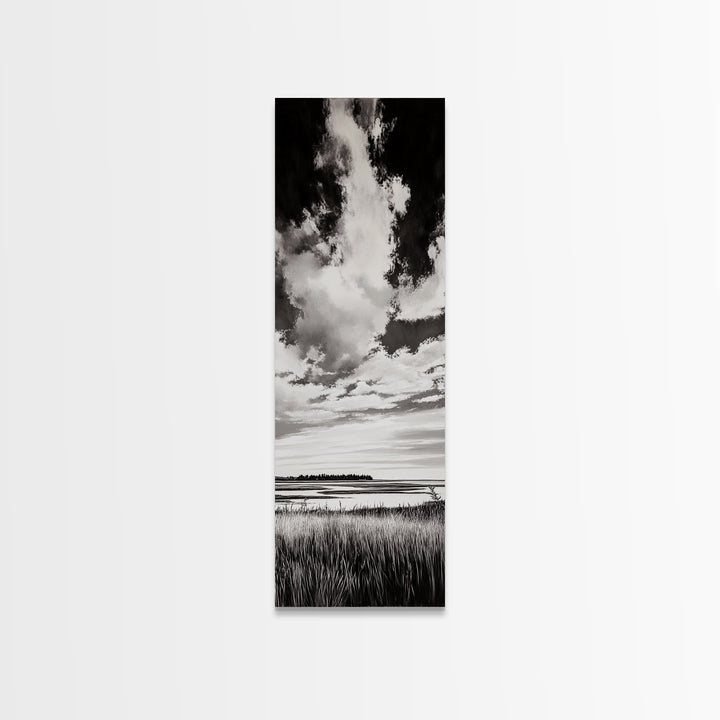 Black and White Sky, Cloudscape Wall Art, Minimalist Artwork, Nature Landscape Painting, Office or Bedroom Decor, Framed Canvas Print