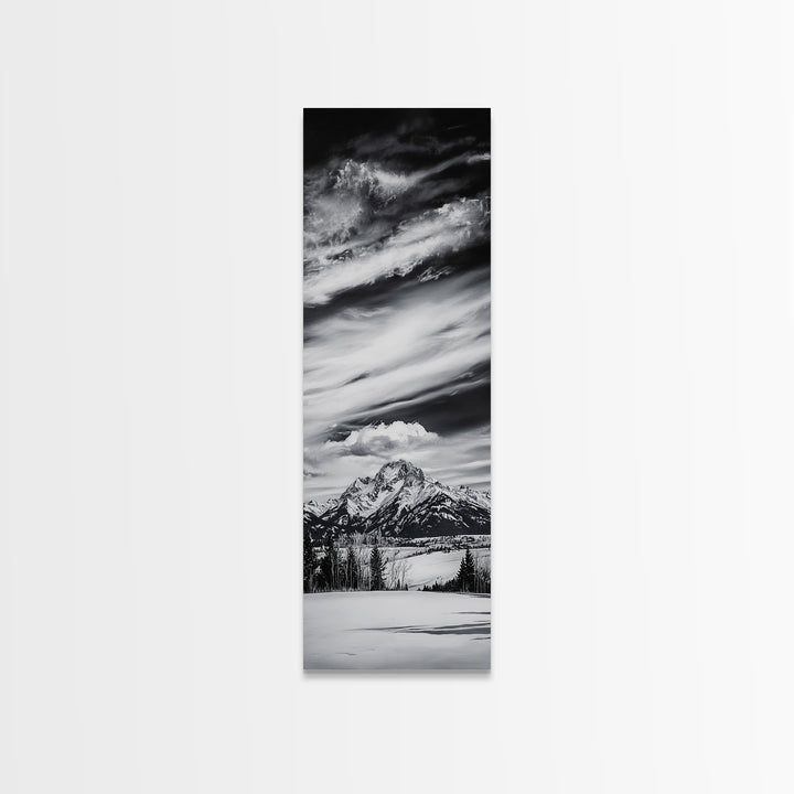 Majestic, Mountain, Black and White, Framed Canvas Print, Sky Photography, Minimalist Wall Art, Home Office Decor, Living Room Artwork