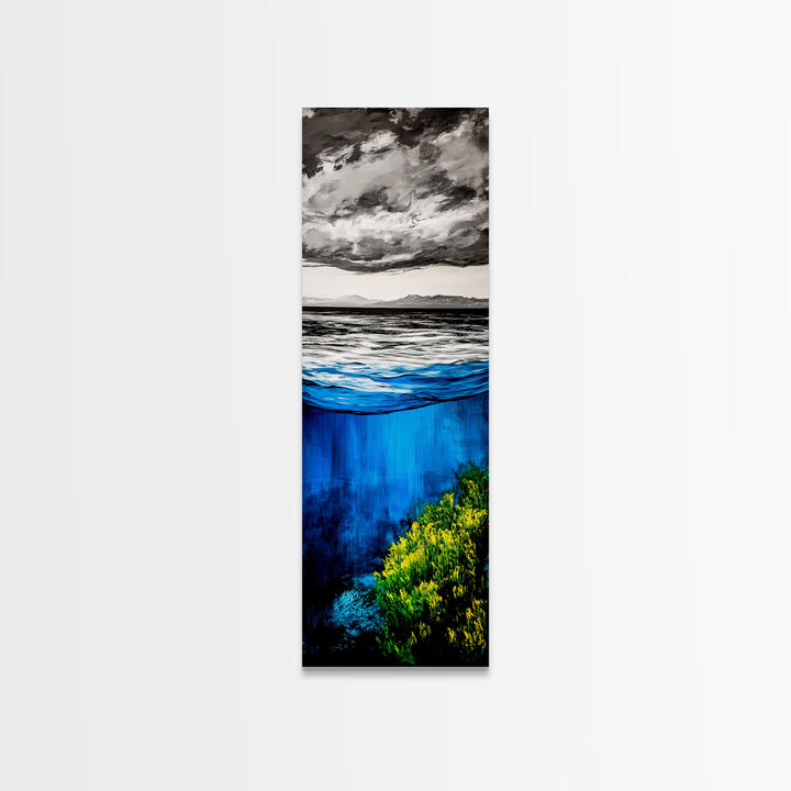 Ocean Depths, Abstract Seascape, Deep Blue, Underwater Art, Framed Canvas Print, Nautical Decor, Coastal Wall Art, Office Art