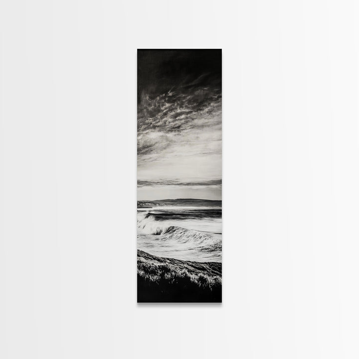 Coastal Waves, Black and White, Ocean Photography, Surf Art, Framed Canvas Print, Minimalist Decor, Beach House Wall Art