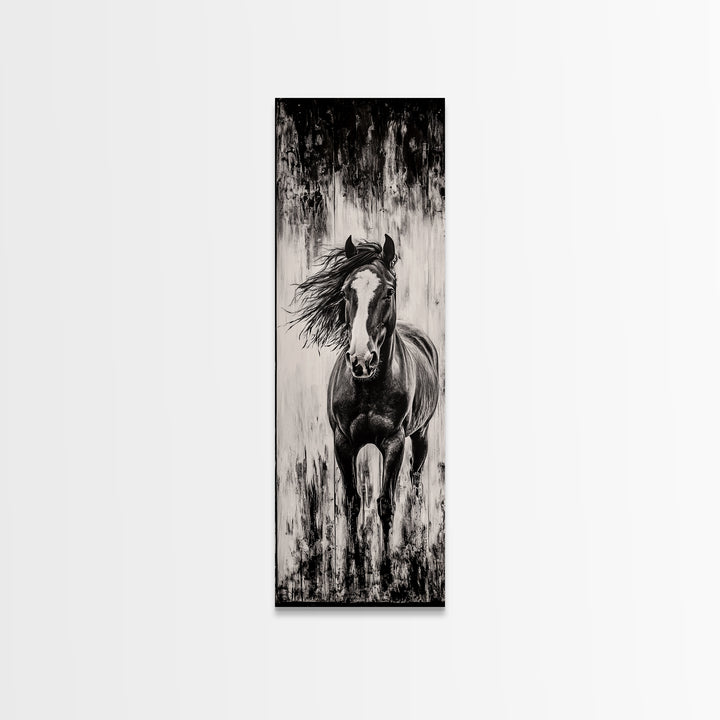 Running Horse, Black and White Art, Western Wall Art, Rustic Home Decor, Equestrian Canvas Print, Large Wall Art, Office Decor