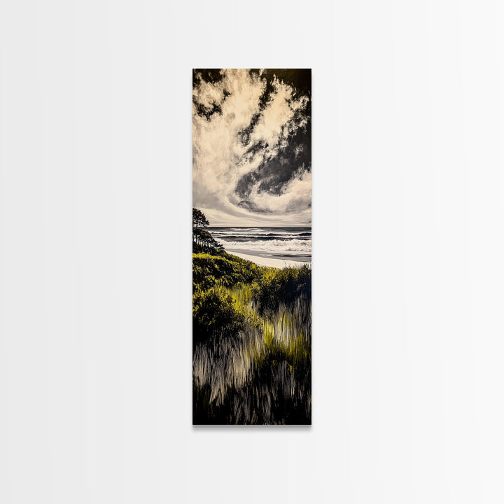 Coastal View, Ocean Landscape Art, Beach House Decor, Blue Sky Painting, Nautical Art, Modern Seascape, Framed Canvas Print