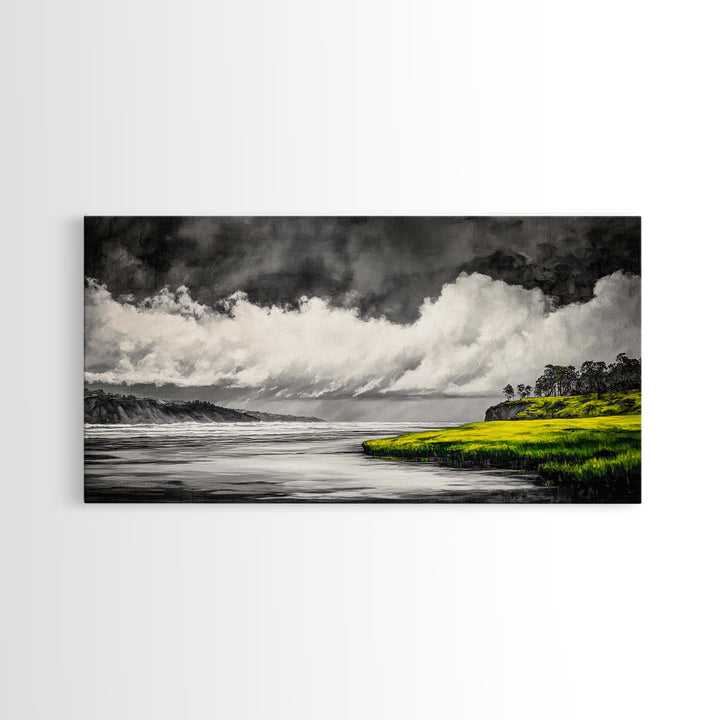 Coastal Storm, Black and White, Dramatic Seascape, Framed Canvas Print, Modern Coastal Art, Minimalist Ocean Wall Art, Large Wall Decor