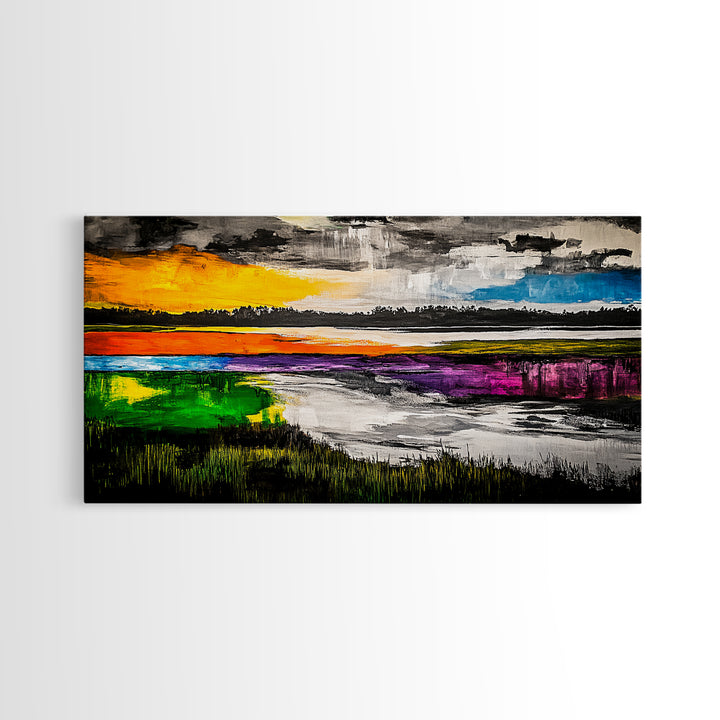 Vibrant Abstract, Modern Painting, Colorful Landscape, Framed Canvas Print, Living Room Wall Art, Bold Statement Piece, Home Decor
