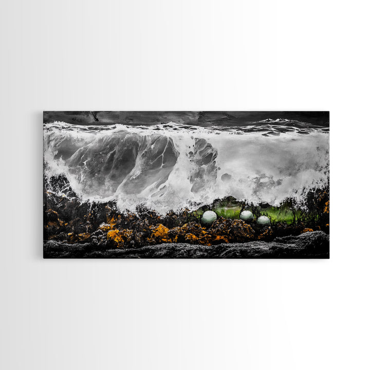 Crashing Waves, Ocean Foam, Textured Seascape, Black and White Art, Coastal Home Decor, Nautical Wall Art, Modern Art, Framed Canvas Print