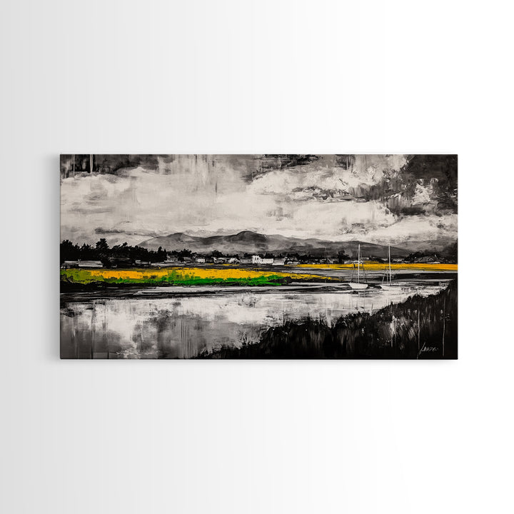 Countryside, Yellow, Landscape, Reflection, Canvas Print, Farmhouse Decor, Rustic Wall Art, Nature Art, Living Room Art, Neutral Home Decor