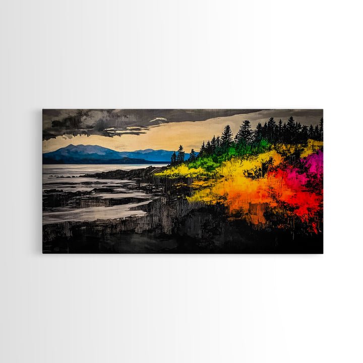 Coastal Sunset, Vibrant Ocean Art, Framed Canvas Print, Modern Landscape Painting, Beach Wall Art, Large Wall Decor, Living Room Art
