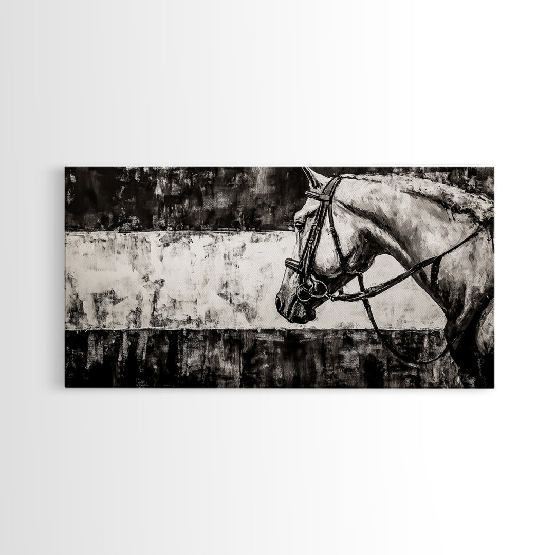 Monochrome Horse, Equestrian Wall Art, Canvas Print, Rustic Black and White Painting, Farmhouse Wall Decor, Western Wall Art