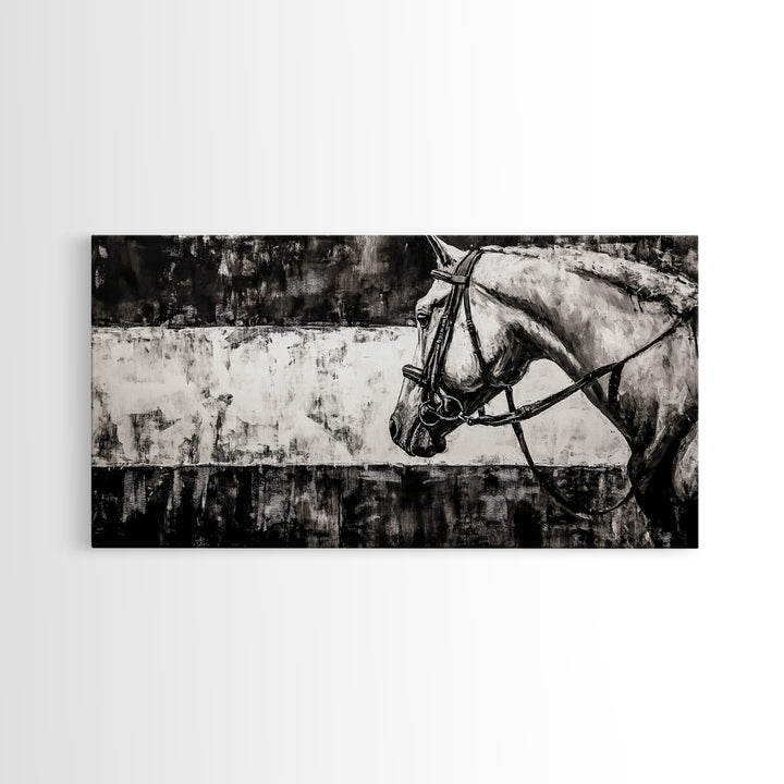 Monochrome Horse, Equestrian Wall Art, Canvas Print, Rustic Black and White Painting, Farmhouse Wall Decor, Western Wall Art