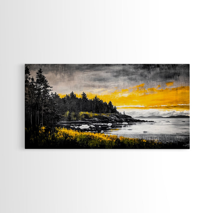 Coastal Landscape Print, Golden Sky Canvas Print, Dramatic Sunset Painting, Nature Wall Art, Living Room Artwork, Framed Canvas Print