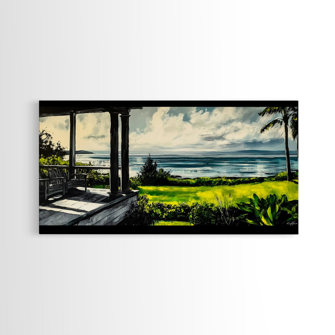 Tropical Beach View, Ocean Canvas Print, Relaxing Coastal Painting, Serene Landscape Wall Art, Living Room Decor, Framed Canvas Print