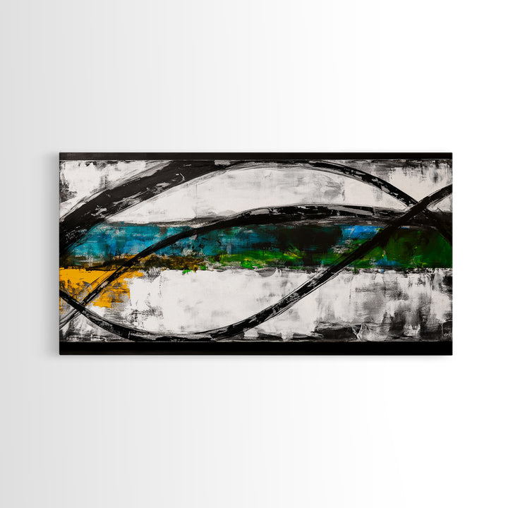 Abstract Ocean Waves, Energy, Framed Canvas Print, Modern Living Room Art, Coastal Decor, Blue Green Wall Art, Contemporary Art