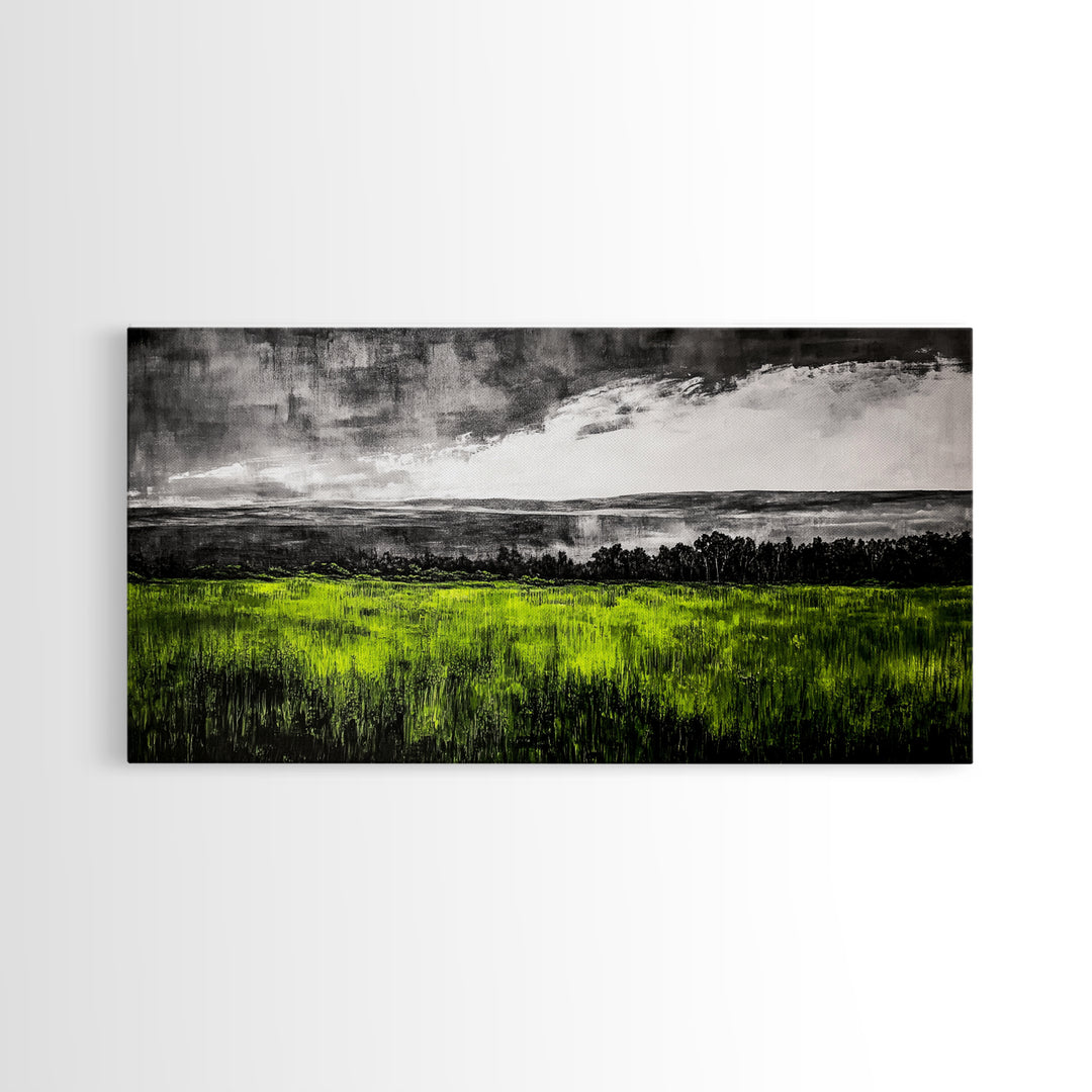 Green, Landscape, Nature, Canvas Print, Rolling Fields Wall Art, Scenic Countryside Painting, Modern Rustic Home Decor, Large Wall Art