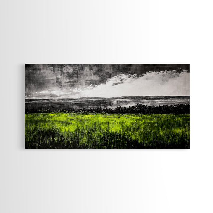 Green, Landscape, Nature, Canvas Print, Rolling Fields Wall Art, Scenic Countryside Painting, Modern Rustic Home Decor, Large Wall Art
