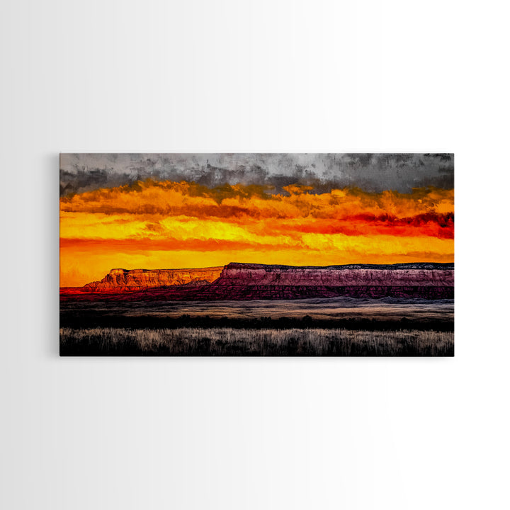 Desert, Sunset, Southwest, Framed Canvas Print, Bold Canyon Painting, Warm Earth Tones Wall Art, Western Home Decor, Scenic Landscape