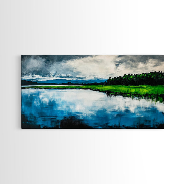 Blue Lake, Reflection Landscape, Nature Wall Art, Framed Canvas Print, Large Canvas Artwork, Modern Home Decor, Office Wall Art