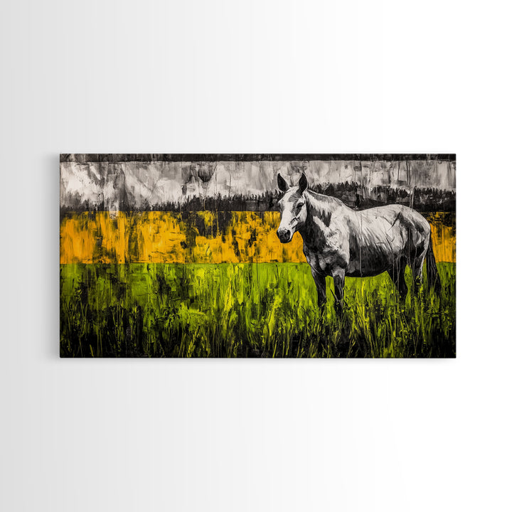 Abstract Horse, Farmhouse, Framed Canvas Print, Rustic Wall Art, Country Decor, Bold Yellow and Green, Large Wall Art, Equestrian Art
