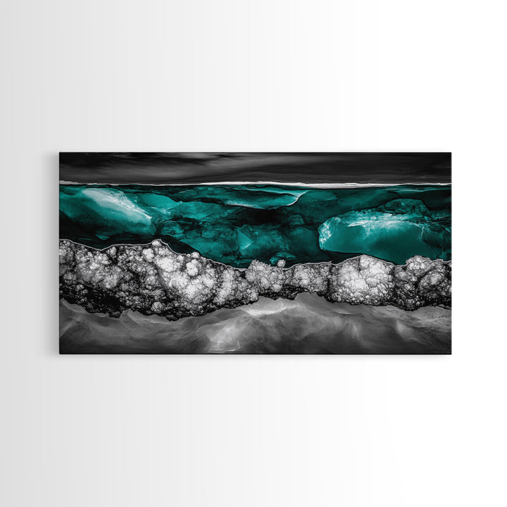 Ocean Depths, Abstract Water, Teal and Black, Framed Canvas Print, Coastal Decor, Modern Wall Art, Living Room Accent, Textured Painting
