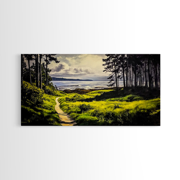 Coastal Path, Ocean View, Nature Landscape, Large Canvas Print, Beach House Painting, Framed Canvas Print, Tranquil Wall Decor