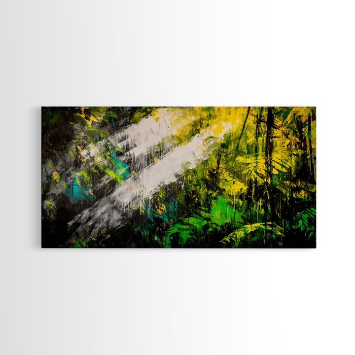 Abstract Jungle, Green Yellow, Tropical Rainforest, Canvas Print, Modern Nature Wall Art, Framed Painting, Boho Home Decor, Textured Art