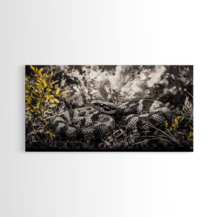 Coiled Snake, Wildlife Art, Nature Wall Art, Rustic Farmhouse Decor, Monochrome Art, Animal Painting, Bedroom Wall Art, Canvas Print
