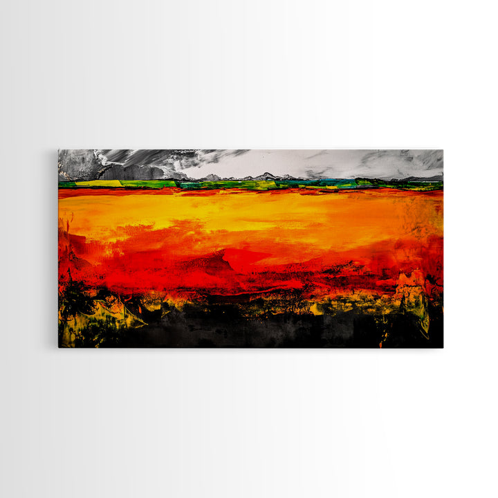 Fiery Horizon, Abstract Landscape, Modern Southwest Art, Bold Colorful Painting, Dramatic Wall Art, Living Room Art, Framed Canvas Print