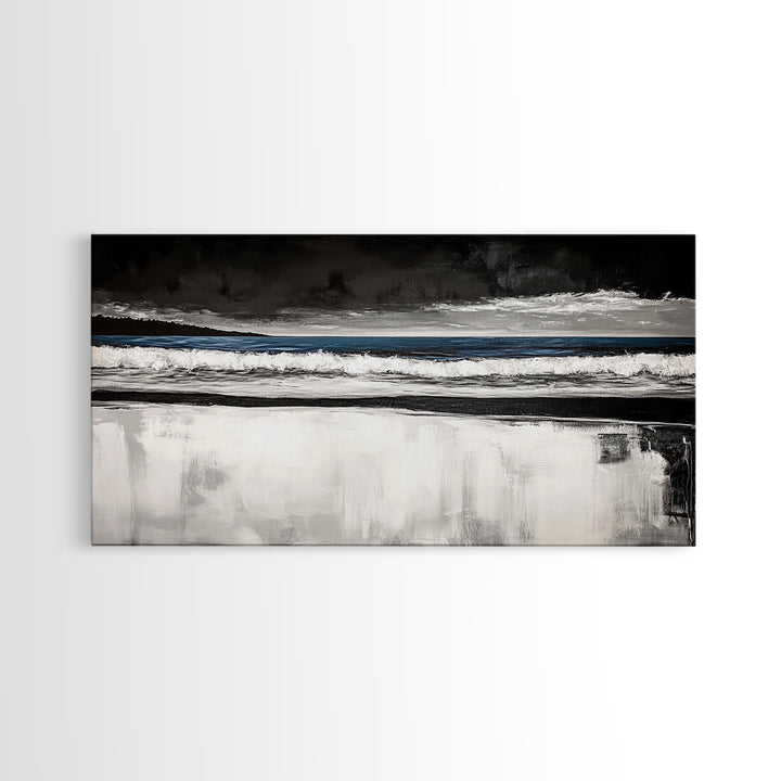 Stormy Beach, Coastal Landscape, Black and White Ocean Art, Moody Seascape, Nautical Home Decor, Modern Minimalist Art, Canvas Print