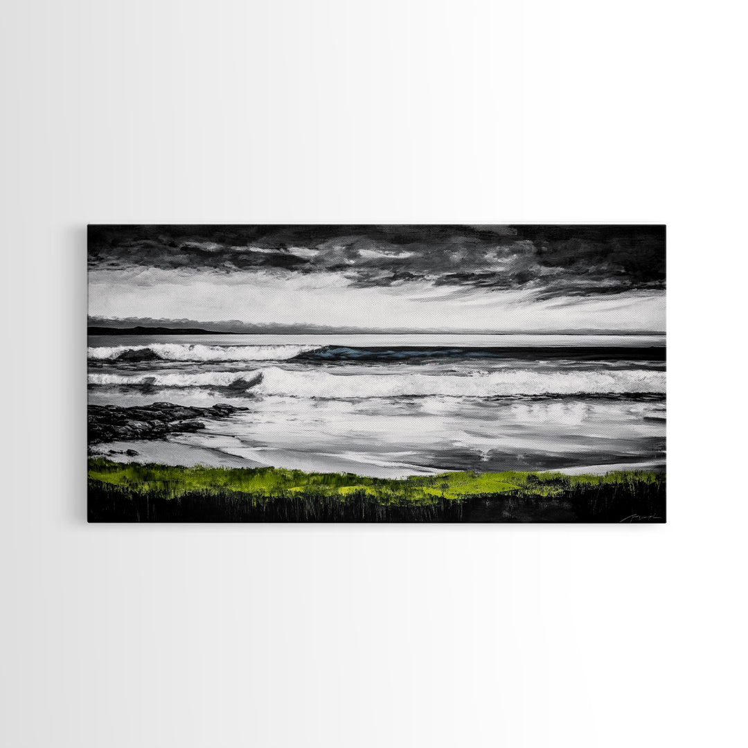 Stormy Coast, Ocean Waves, Black and White Seascape, Coastal Home Decor, Nautical Art, Living Room Wall Art, Canvas Print