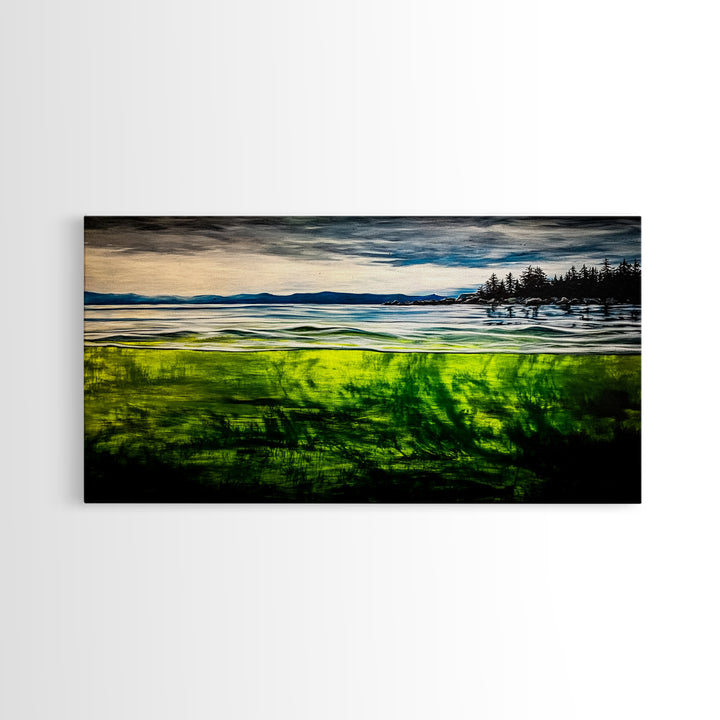 Coastal Reflection, Ocean Shore, Tranquil Seascape, Minimalist Beach Art, Nature Landscape Painting, Bedroom Wall Art, Framed Canvas Print