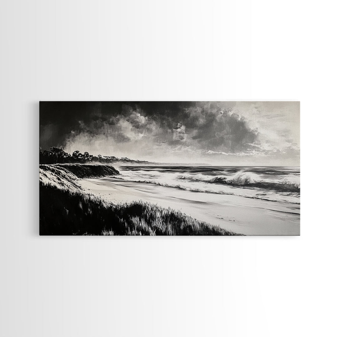 Stormy Ocean, Black and White Canvas Print, Coastal Wall Art, Dramatic Seascape Painting, Nautical Home Decor, Living Room Statement