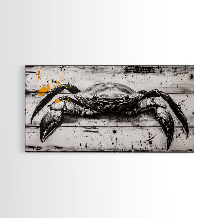 Crab Art, Coastal Kitchen, Nautical Wall Art, Framed Canvas Print, Beach House Decor, Seafood Art, Rustic Ocean Art