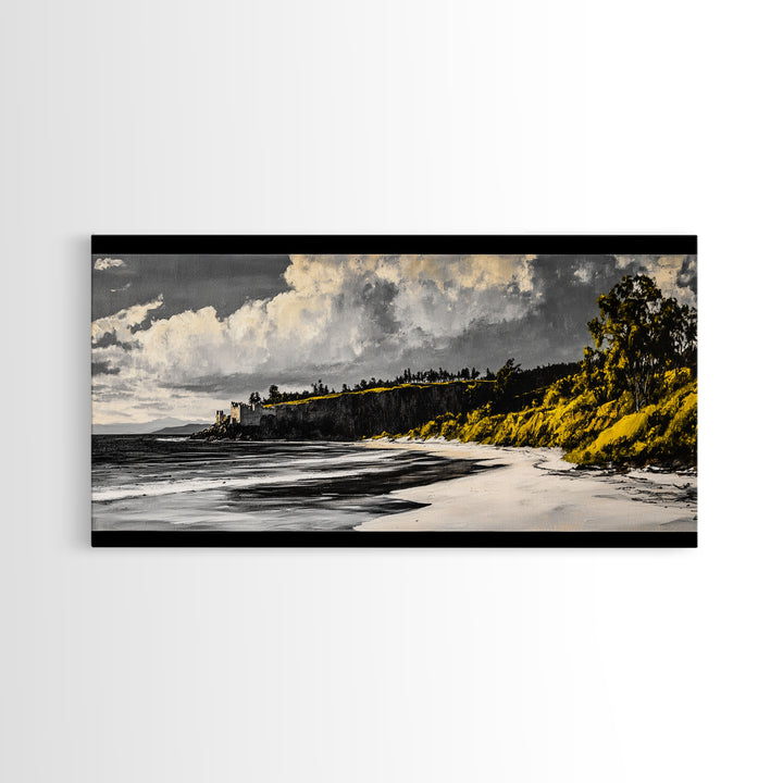 Castle Beach, Coastal Wall Art, European Landscape, Scenic Seascape, Travel Art, Historic Home Decor, Framed Canvas Print, Living Room Art
