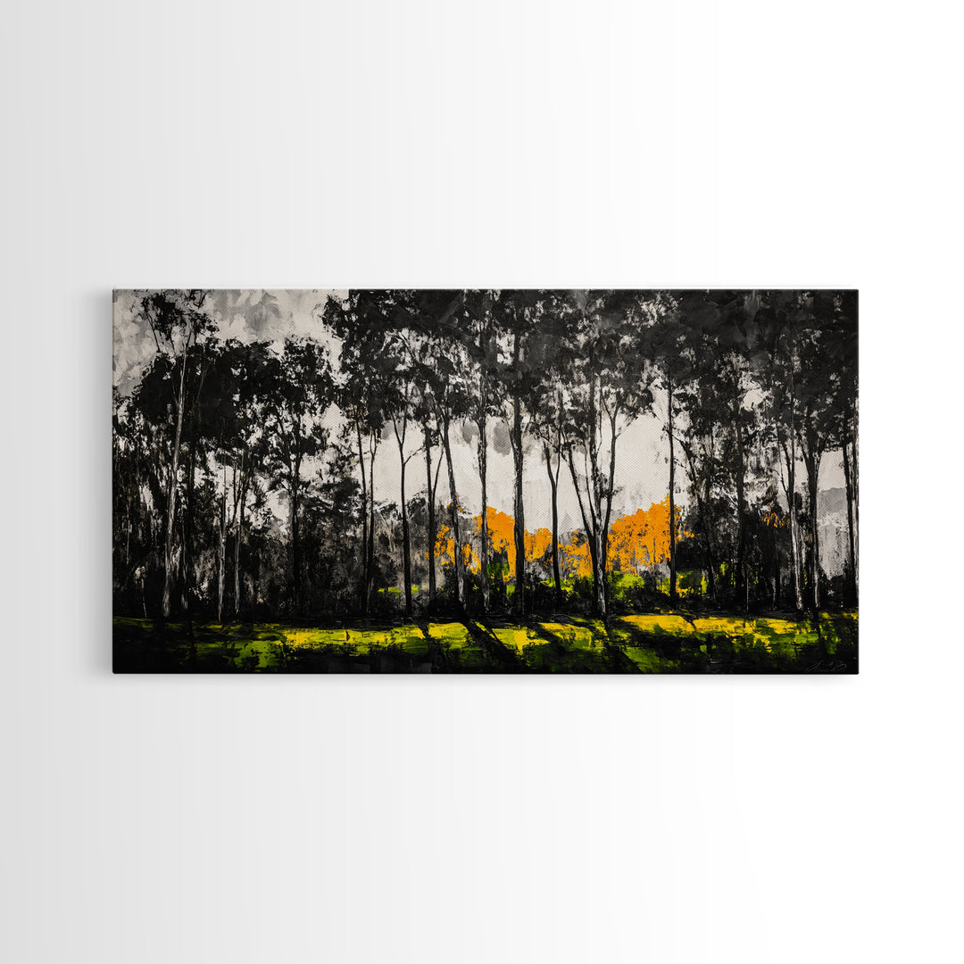 Autumn Trees, Woodland Scene, Black and White Forest, Framed Canvas Print, Nature Landscape Art, Fall Decor, Living Room Art, Rustic Art