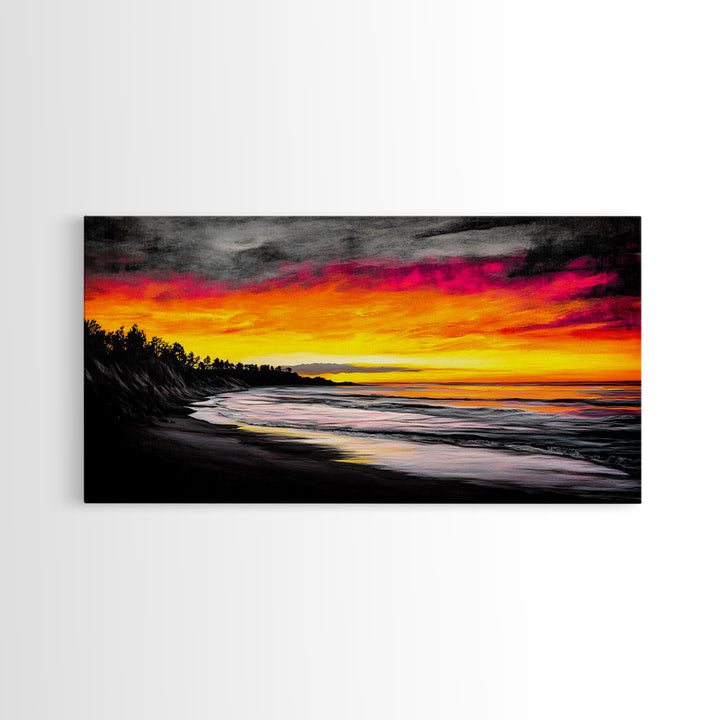 Beach Sunset, Coastal Art, Vibrant Seascape, Bold Canvas Print, Tropical Wall Art, Living Room Decor, Sunset Painting, Abstract Art