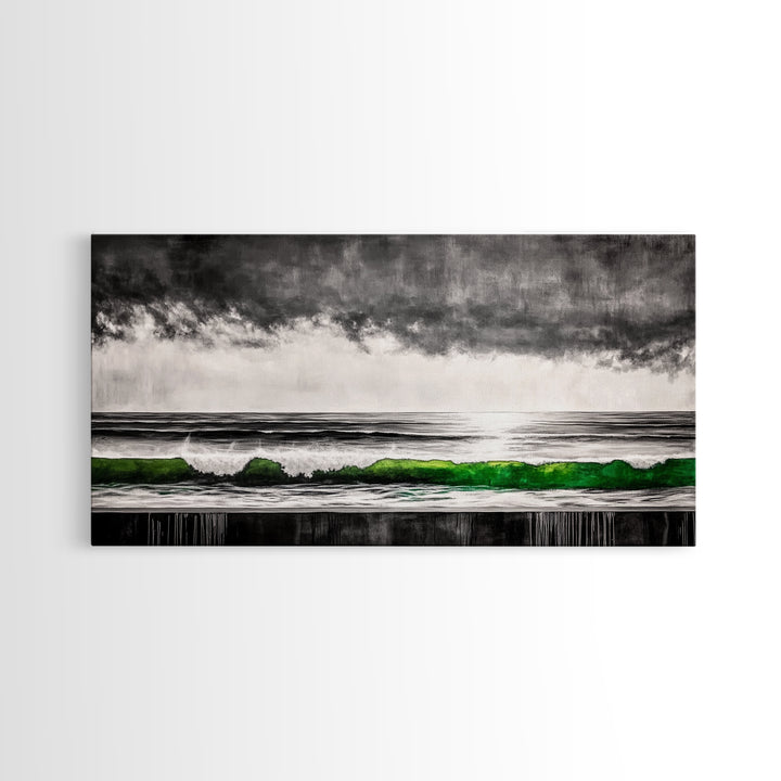 Green Wave, Stormy Ocean, Surreal Seascape, Canvas Print, Nautical Wall Art, Bathroom Wall Art, Contemporary Art Decor