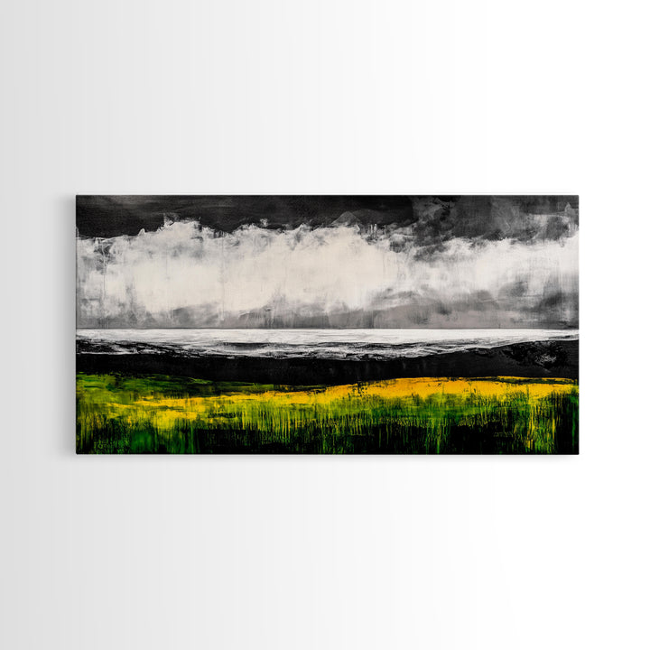 Abstract Coastal Art, Ocean Horizon, Dramatic Sky, Framed Canvas Print, Large Wall Art, Modern Living Room Decor, Beach House Art